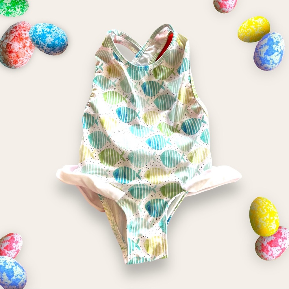 Baby Girl Fish Print One Piece Swimsuit Size 4